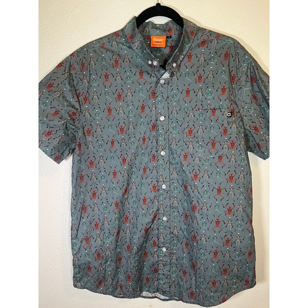 Beistle Creepy Skeleton Button Up Shirt Men's L Halloween Dancing Skeletons Goth